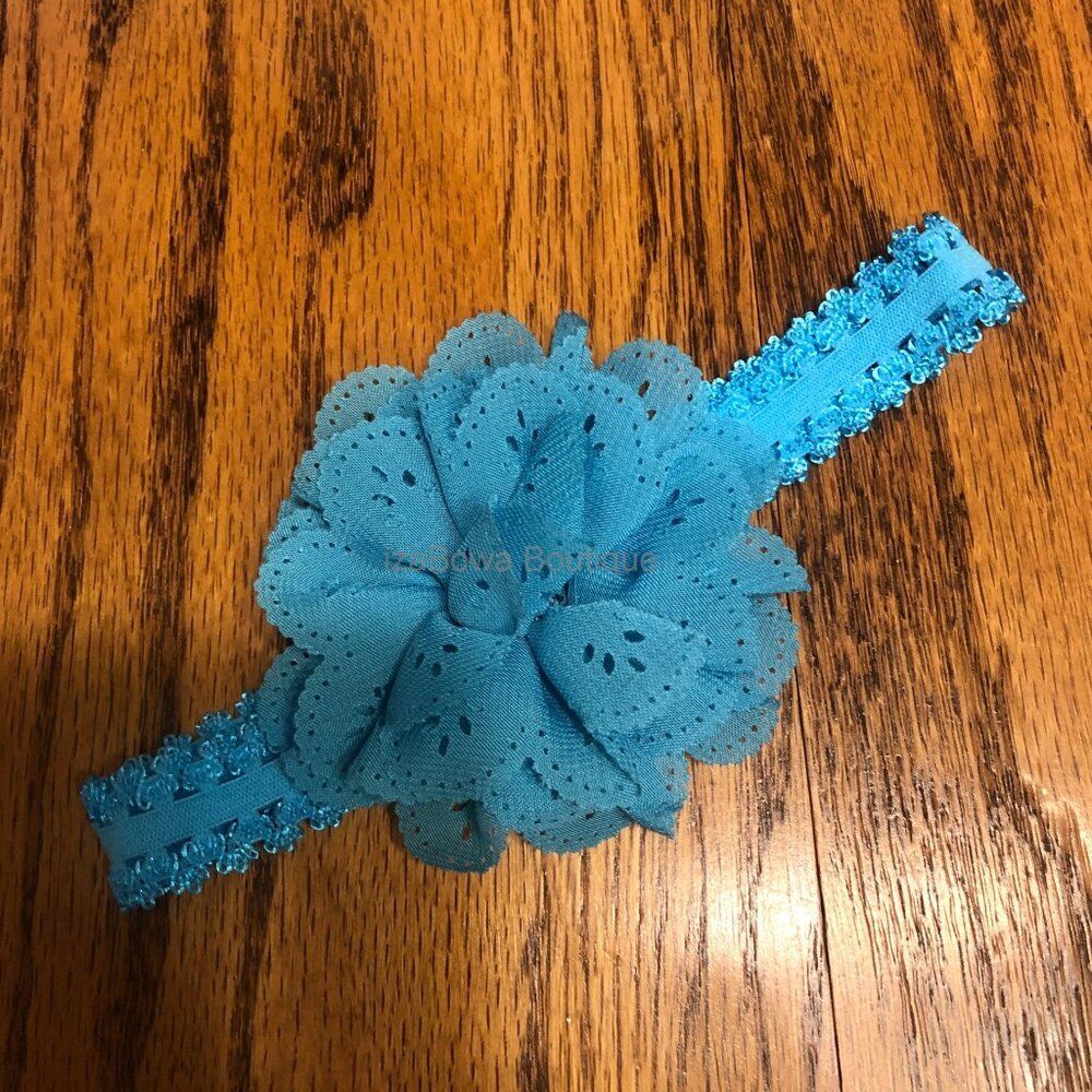 Aqua Eyelet Flower Headband  7EYEAQ  Handmade NWT Boutique
